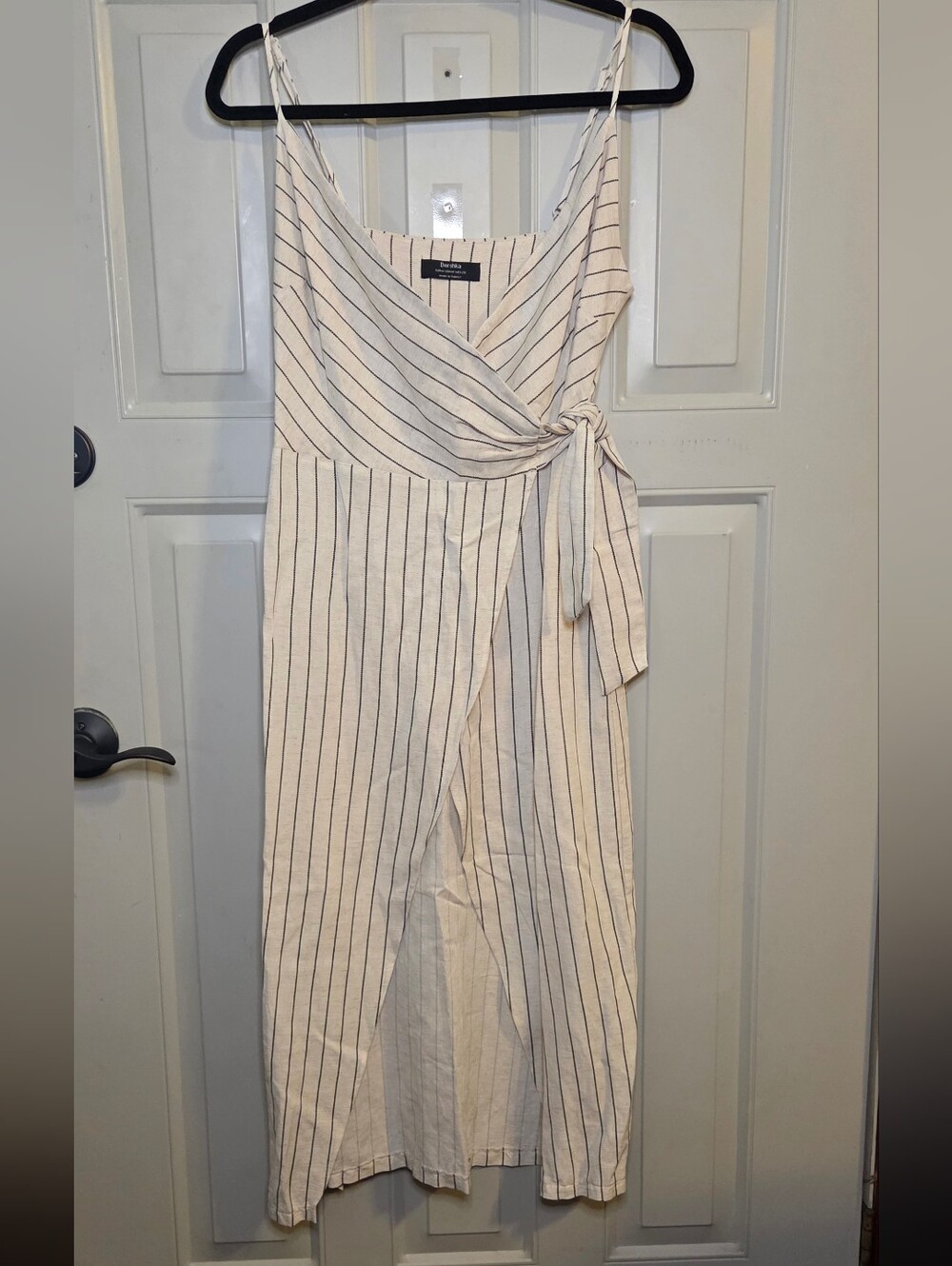 Bershka - Long Cream Wrap Top with Black Pinstripes